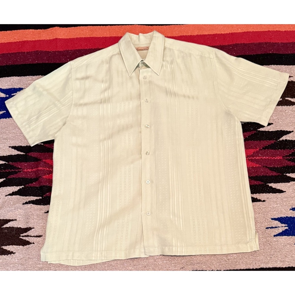 The Havanera Co Camp Shirt  Men's L  Yellow textured Stripe Aloha DadCore